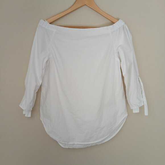 Aritzia Babaton Malik Off Shoulder Blouse Tie Sleeve Cotton White Size XS - Picture 3 of 9